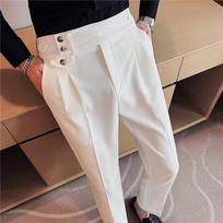 Britų stiliaus vyriškos kelnės aukštu juosmeniu rudeninės vienspalvės laisvalaikio kelnės Slim Fit oficialus kostiumas kelnės Madingi vyriški drabužiai 29 balta
