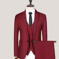 Vyriški 3 dalių komplektai, madingi vestuviniai drabužiai švarkas, kelnės ir liemenė, laisvalaikio darbo apranga Slim Fit, vieno mygtuko vakarėlio kostiumo paltai, vedėjos suknelė L vyno raudonos spalvos