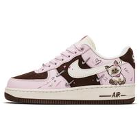 Nike Air Force 1 Happiness Kitten Slip Resistant Cushioning Lightweight Low top Skateboard Shoes Women's Black Pink IO7595-211(Team1690-) 35.5