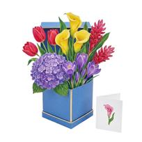 3D Pop Up Greeting Card Paper Sculpture Flower Bouquet Design for Mother's Day Holiday Celebration Gift Decoration with Envelope C