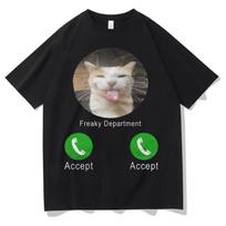Cat Meme Calling T-Shirt Mens Women's Loose Crew Neck Y2K Short Sleeve Casual Daily Wear Short Sleeves Teenagers Cotton Clothing S juoda