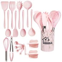 18PCS Non-Stick Silicone Kitchen Utensils Set Heat-resistant Scald-proof Cooking Turner Spatula Set with Storage Tube rožinė