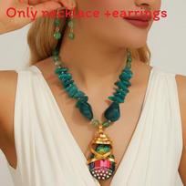 Summer Crystal Water Drop Pendant Necklace And Earrings For Womens Fashion Accessory žalia