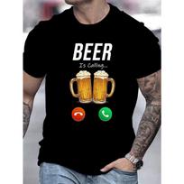 Men's Funny Beer Pattern T-Shirt Breathable Polyester Crew Neck Short Sleeve Perfect for Summer Parties T-shirt S juoda
