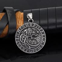 Hot Selling Nordic Viking Wolf Head Rune Pendant Men's Long Necklace