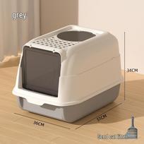 Extra Large Enclosed Cat Litter Box with Double Doors & Top Exit, Anti-Splash & Deodorizing Design for Home Use Litter Box pilka spalva