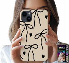 Etui Do Iphone 15 Plus - Beżowe Kokardki Wstążka Modne Wzory