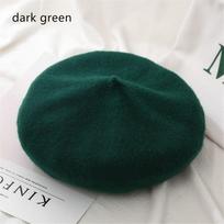 Women Girls Winter Warm Baggy Felt Berets Autumn Beret Hat Flat Cap Hat Wool Beret Cap tamsiai žalia spalva