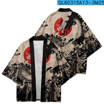 Tradiciniai samurajų kimono vyriški japonų anime drakono raštai Cosplay Haori moteriški megztiniai jukata marškinėliai vasaros chalatas S chaki