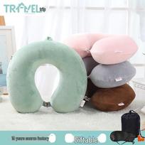 Solid Color Memory Foam U-Shaped Neck Support Travel Pillow Snow Gray Purple
