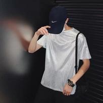 Sparkling Short Sleeve Hong Kong Style T-Shirt - Unisex Loose Fit for Trendy Summer Jazz Dance 6XL sidabras