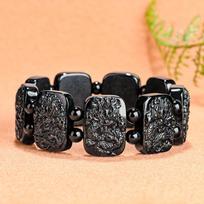 Men's Premium Black Jade Nine Dragons Talisman Bracelet C300 with Certificate