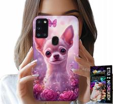 Etui Do Samsung Galaxy A21S - Słodka Chihuahua Na Różowym Tle Kwiatami