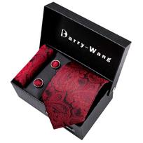 Cool Paisley Tie Hanky ​​rankogalių sąsagų dovanų dėžutė vyrams Raudona Juoda Silk Barry.Wang rinkinys N-5259 juoda/raudona