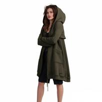 Women's Fashion Solid-Colour Hooded Zip-Up Casual Sweatshirt With Patch Pockets L armijos žalia spalva