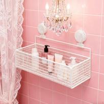 Bathroom Organizer Shelf Multipurpose Suction Cup Shampoo Storage Holder Wall Mounted White L beige
