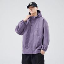 Men's 2025 Autumn/Winter Trendy Patchwork Hooded Windbreaker Jacket S violetinė