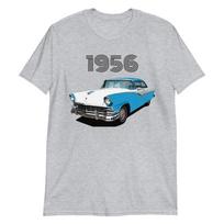 1956 Ford Fairlane Turqoise White 2 durų Hardtop Senovinis automobilis Trumpomis rankovėmis 100% medvilnės marškinėliai Vyriški marškinėliai Viršus L gray