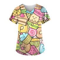 Women's Christmas Corgi Print V-Neck T-Shirt Festive Holiday Casual Top with Cute Dog Design, Short Sleeve L