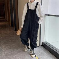 Kelnės Kombinezonai Vyriški vasariniai kombinezonai Japoniški laisvi petnešėlės Laisvalaikio kišenės Unisex Oversize Gatvės apranga Solidūs vyriški drabužiai M juoda