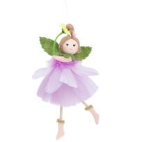 Long Legs Flower Fairy Ornaments with Flower Cute Skirt Girl Hanging Handmade Mesh Easter Fairy Pendant Baby Shower violetinė
