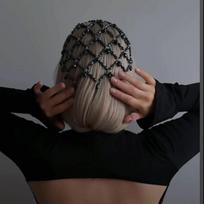 Black Pearl Mesh Headband High-end Retro Style Heavy Industry Fashion Banquet Headwear Hair Chain