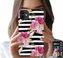 Etui Do Iphone 12 Mini - Kwiatki W Czarno - Białe Paski Wzory