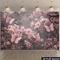 2D Pink Cherry Blossom & Butterfly Backdrop, Rainy Sakura Photography Background 47.2x31.5inch/120*80cm