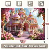 2D Pink Floral Princess Castle Backdrop, 2D Flat Banner for Girls Birthday & Themed Events 47.2x31.5inch/120*80cm