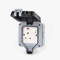 13A Lauko IP66 Atsparus vandeniui Jungiklis Lizdai Vienvietis/Dvigubas Lizdas Neono Sieninis Jungiklis Atsparus Oro Sąlygoms Dangtelio Dėžutė Single 【With Socket】