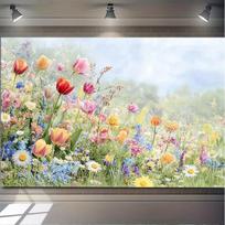 2D Dreamy Pastel Meadow Flower Backdrop, 2D Flat Printing Banner for Easter Celebrations & Photoshoot 47.2x31.5inch/120*80cm