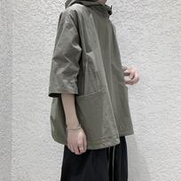 Men's Trendy Hong Kong Style Loose Summer Hooded T-shirt with Seven-Quarter Sleeves L žalia