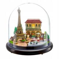 Habarri DIY Miniature Paris Cafe 3D Puzzle Wooden Model with LED Light - Dollhouse Decor Kit 14x13.7x14 cm Multicolor Ages 6+