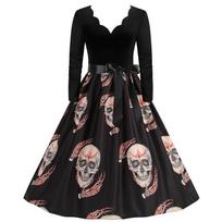 2023 Hot-Selling V-Neck Burn-Out Floral Long Sleeve Patchwork Maxi Dress for Halloween Small (S)