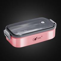 Stainless Steel Double-Layer Bento Lunch Box, Microwaveable Container for Office and Students rožinė spalva