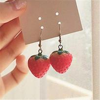Lovely Small Raspberry Earrings for Women Green Leaves White Flower Red Berry Fruit Earrings Sweet Girl Summer Jewelry Gift