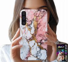 Etui Do Samsung Galaxy A70 - Różowo Biały Marmurek, Kamienne Wzory