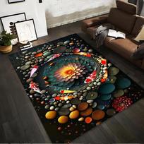 Colorful Lotus Flower with Koi Fish and Pebbles Print Rug Suitable for use as an anti-slip for living room bedroom sofas 40x60cm( 15x23in )