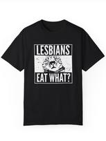 Lesbian Cat Graphic Unisex'S T-Shirt - Casual Black Cotton Tee with  LESBIANS EAT WHAT?   Print S