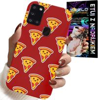 Etui Do Samsung Galaxy A21S - Wzór Z Wesołą Pizzą Na Czerwonym Tle