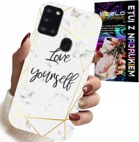 Etui Do Samsung Galaxy A21S - Biały Marmurek W Złote Ramki Love You