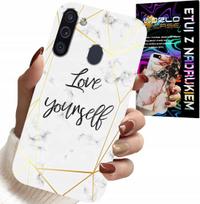 Etui Do Samsung Galaxy A21 - Biały Marmurek W Złote Ramki Love You