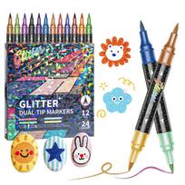Dual-Color Glitter Marker Pen with Brush Tip for Kids & Students
