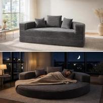 "2-in-1" sofa-lova, apvalus gultas, 180 x 180 cm, sulankstoma velvetinė sofa-lova su pagalvėlėmis, iš pusapvalės sofos į apvalią lovą, išskleidžiama, grindų sofa-lova svetainei, balkonui ir poilsio kambariui (pilka)