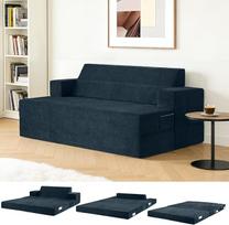 "4-in-1" sofa-lova 150 x 200 cm - miegamoji kėdė su lovos funkcija, sulankstoma sofa-lova, sulankstoma sofa-lova su pasvirusiomis nugaros pagalvėlėmis ir atskira pagalve, skalbiamas užvalkalas, mėlyna
