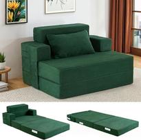 "4-in-1" sofa-lova 100 x 200 cm - miegamoji kėdė su lovos funkcija, sulankstoma sofa-lova su integruota nugaros pagalve ir atskira pagalve, skalbiamas užvalkalas, tamsiai žalia spalva