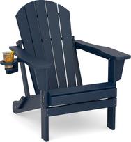 "Adirondack" kėdė, HDPE oro sąlygoms atspari sulankstoma "Adirondack" kėdė su puodelio laikikliu, skirta sodui, kiemui, kiemeliui, terasai (mėlyna)