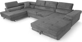 "Aller U" XXL kampinė sofa su miego funkcija ir dviem lovos dėžėmis, pilka, kairė pusė (tamsiai pilka)