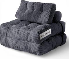 "Allyson" sulankstoma "3 viename" sofa-lova su pagalvėle, grindų sofa su atrama nugarai, sulankstoma kėdė svetainei ir miegamajam - kaip svečių lova, poilsio kėdė arba sofa-lova (pilka)