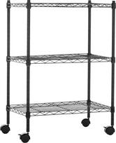 "Amazon Basics" 3 siauros lentynos ant ratukų su reguliuojamo aukščio lentynomis ir reguliuojamomis išlyginamosiomis kojelėmis - maksimalus svoris 340 kg, juodos spalvos, 34 cm gylis x 58,9 cm plotis x 83,2 cm aukštis